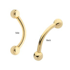 Invictus | 14k gold | 16g Curved Barbell with One Side Internally Threaded and One Side Fixed 3mm Ball End