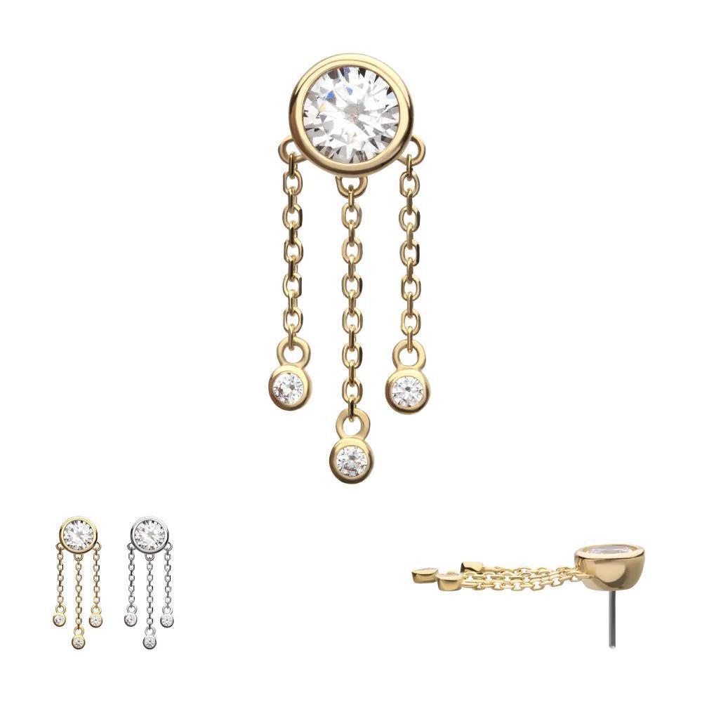 Invictus | 14k gold | Bezel with Triple Bezel Dangle | CZ