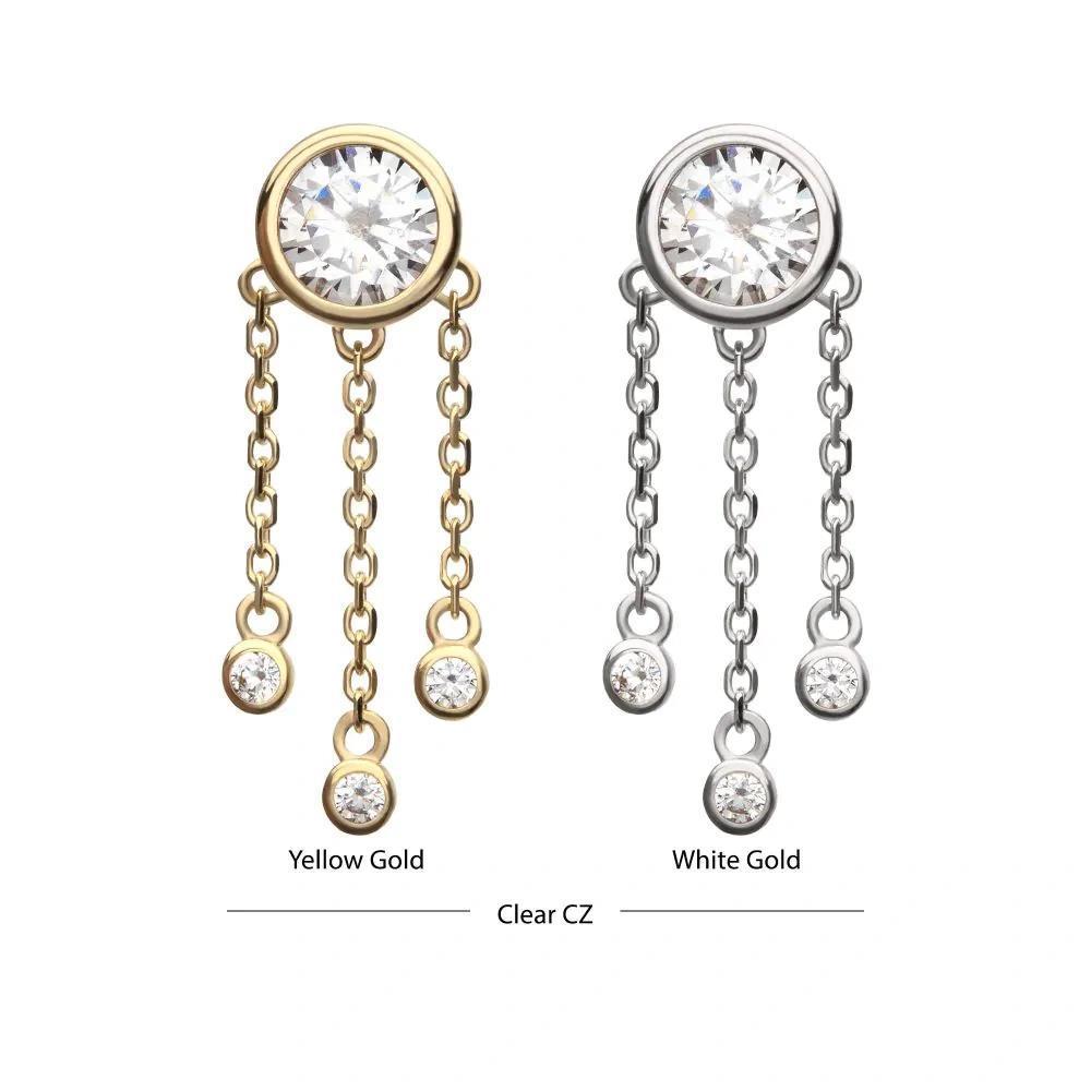 Invictus | 14k gold | Bezel with Triple Bezel Dangle | CZ