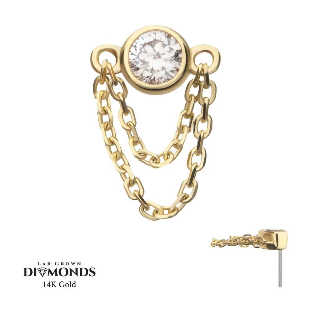 Invictus | 14k gold | Bezel Set Lab-Grown Diamond Top with 2 Tiered Chain Dangle | Lab-Grown Diamond