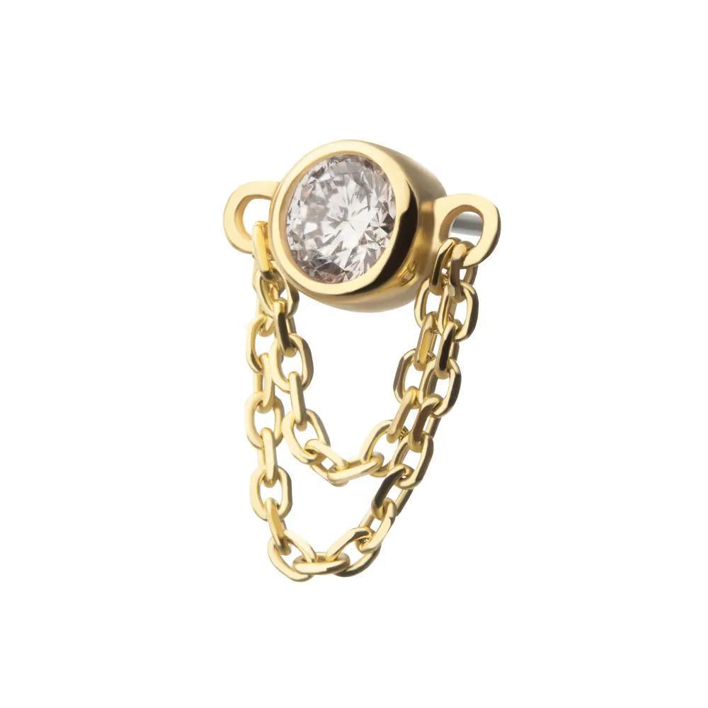 Invictus | 14k gold | Bezel Set Lab-Grown Diamond Top with 2 Tiered Chain Dangle | Lab-Grown Diamond