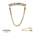 Invictus | 14k gold | Curved Bar 6 Gem Cluster Prong w/ Chain Dangle | Lab-Grown Diamonds