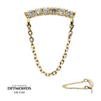 Invictus | 14k gold | Curved Bar 6 Gem Cluster Prong w/ Chain Dangle | Lab-Grown Diamonds