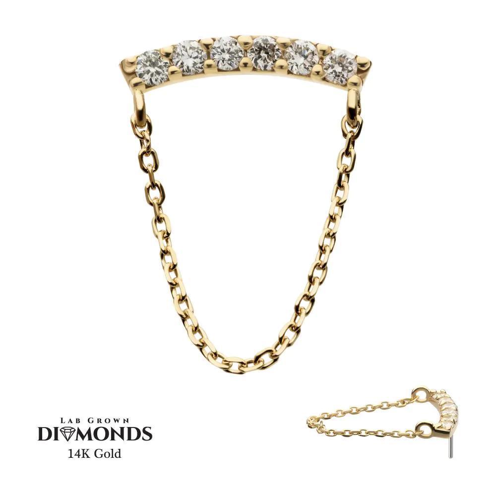 Invictus | 14k gold | Curved Bar 6 Gem Cluster Prong w/ Chain Dangle | Lab-Grown Diamonds