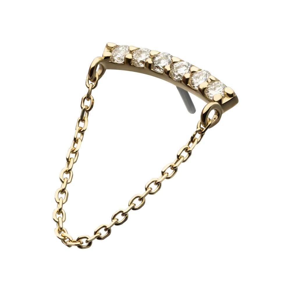 Invictus | 14k gold | Curved Bar 6 Gem Cluster Prong w/ Chain Dangle | Lab-Grown Diamonds