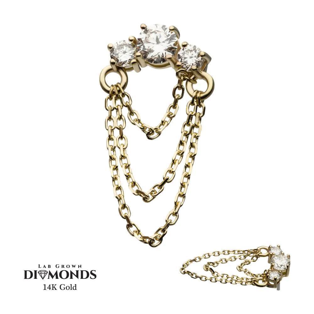 Invictus | 14k gold | 3 Gem Cluster w/ Triple Dangle Chain | Lab-Grown Diamond