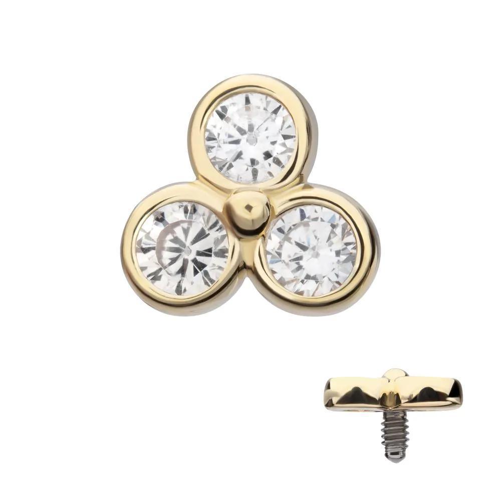 Invictus | 14k gold | 14g Dermal Top | Trinity Bezel Set CZ