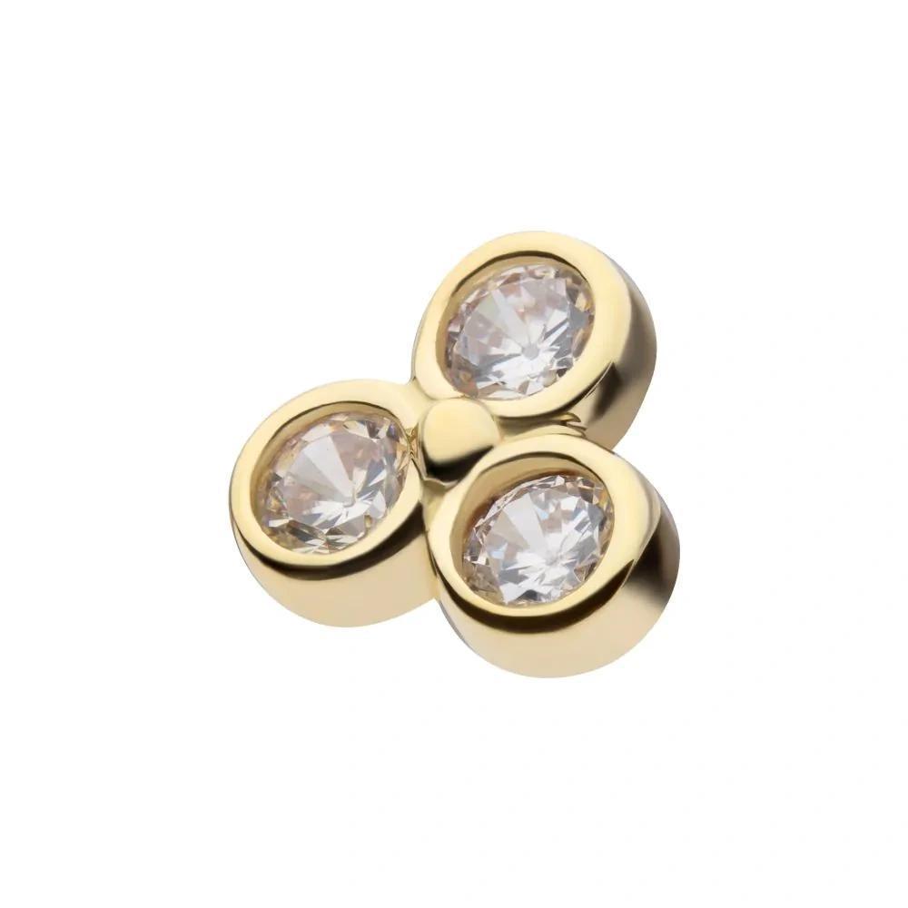 Invictus | 14k gold | 14g Dermal Top | Trinity Bezel Set CZ