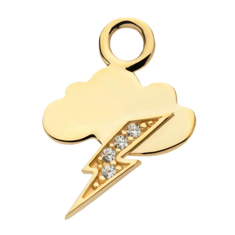 Invictus | 14k gold | Cloud & Lightning Bolt Charm | CZ