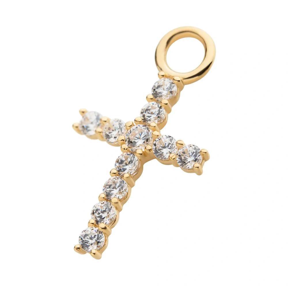 Invictus | 14k gold | Prong Set Cross Charm | CZ