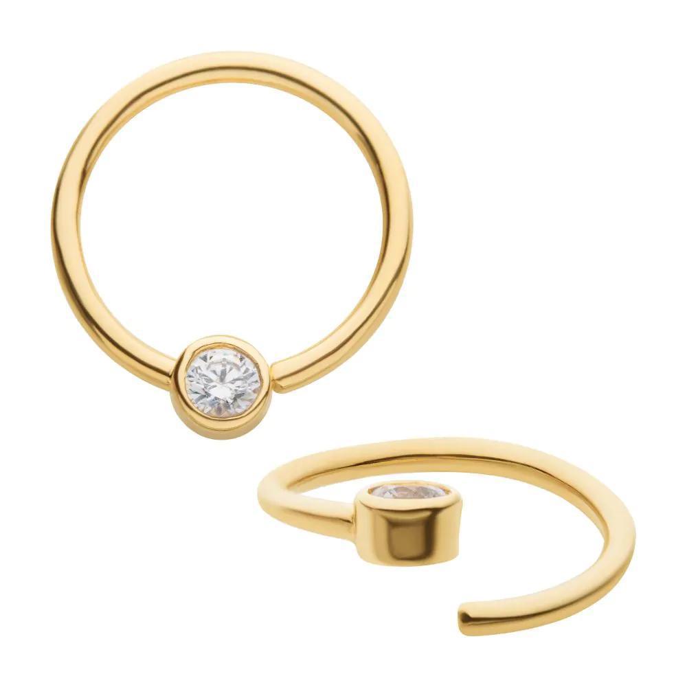 Invictus | 14k gold | Bezel Set Centerpiece Seamless Split Ring | Clear CZ