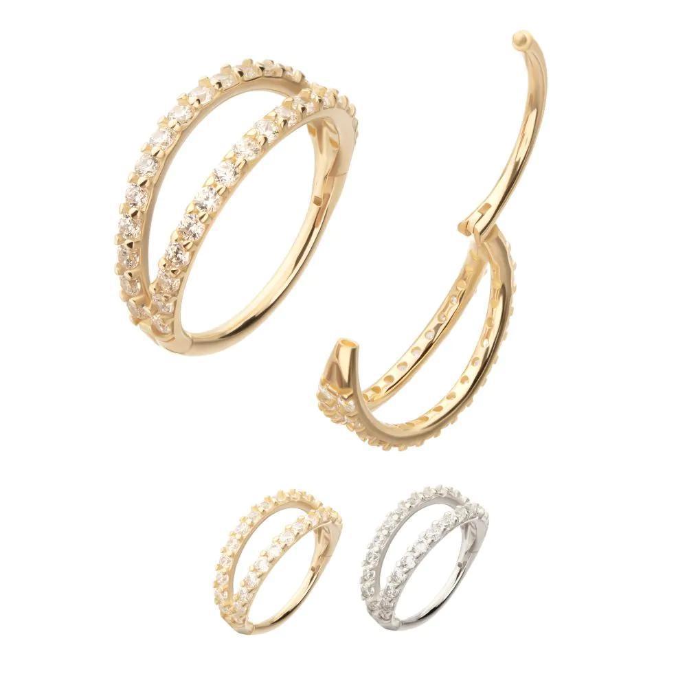 Invictus | 14k gold | Double Hoop | Side Facing Hinged Hoop| Clear CZ