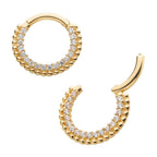 Invictus | 14k gold | Beaded Edge Front Facing Hinged Hoop | Clear CZ