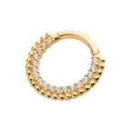 Invictus | 14k gold | Beaded Edge Front Facing Hinged Hoop | Clear CZ