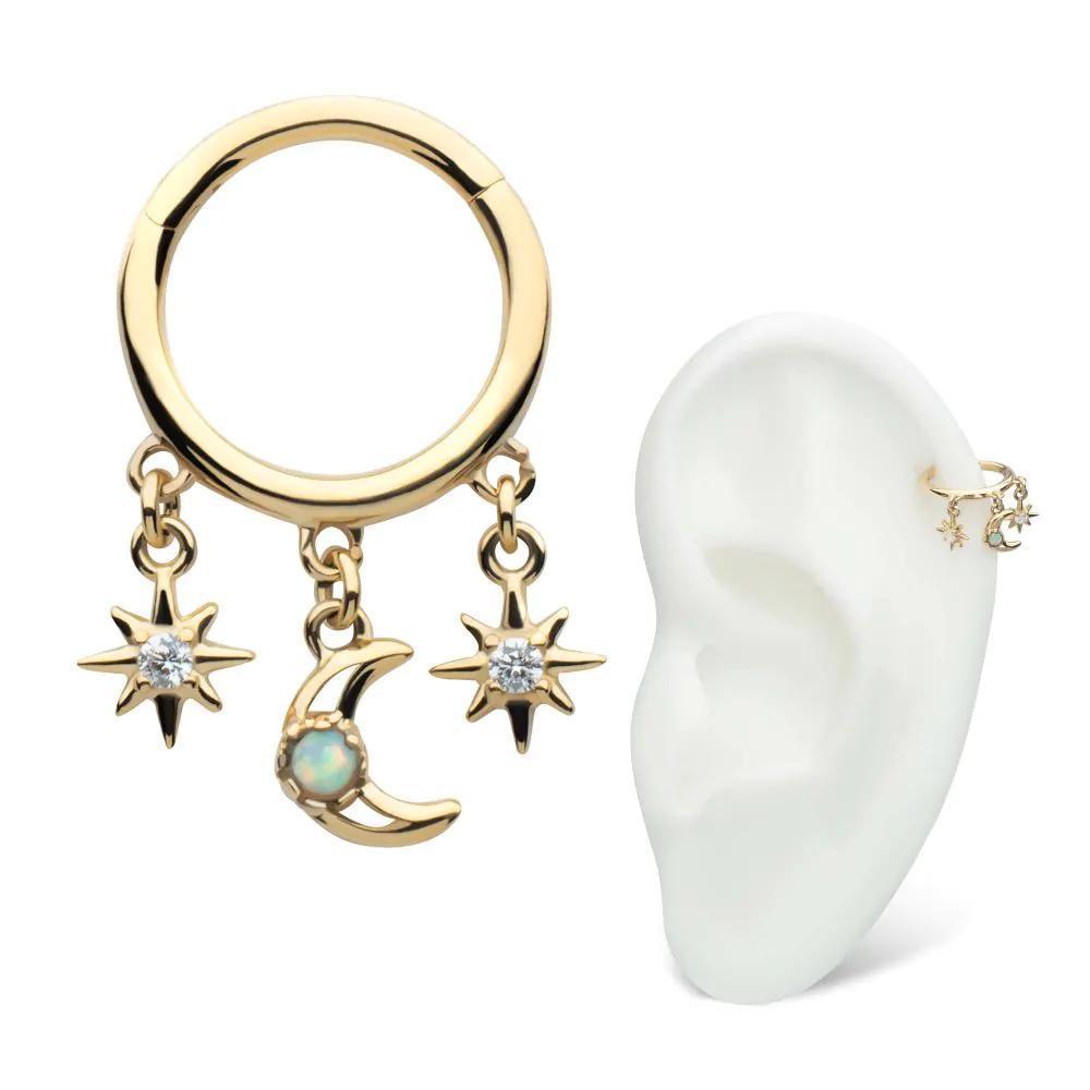 Invictus | 14k gold | Stars Crescent Moon Hinged Segment Clicker