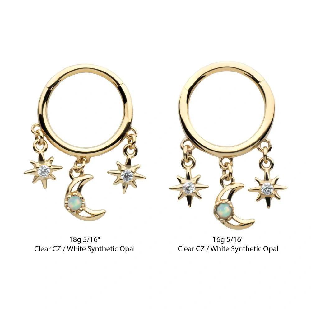 Invictus | 14k gold | Stars Crescent Moon Hinged Segment Clicker