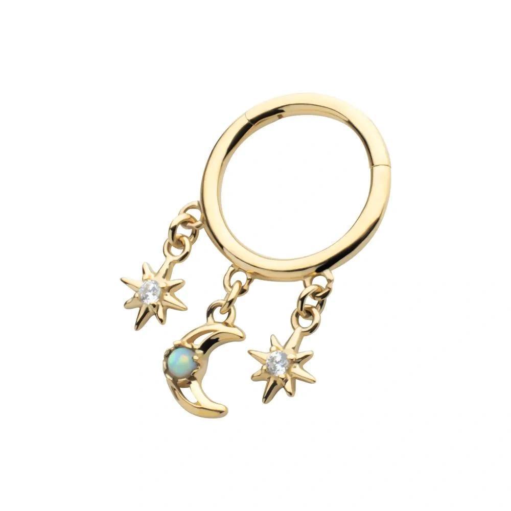 Invictus | 14k gold | Stars Crescent Moon Hinged Segment Clicker