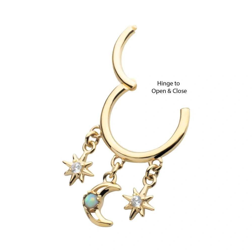Invictus | 14k gold | Stars Crescent Moon Hinged Segment Clicker