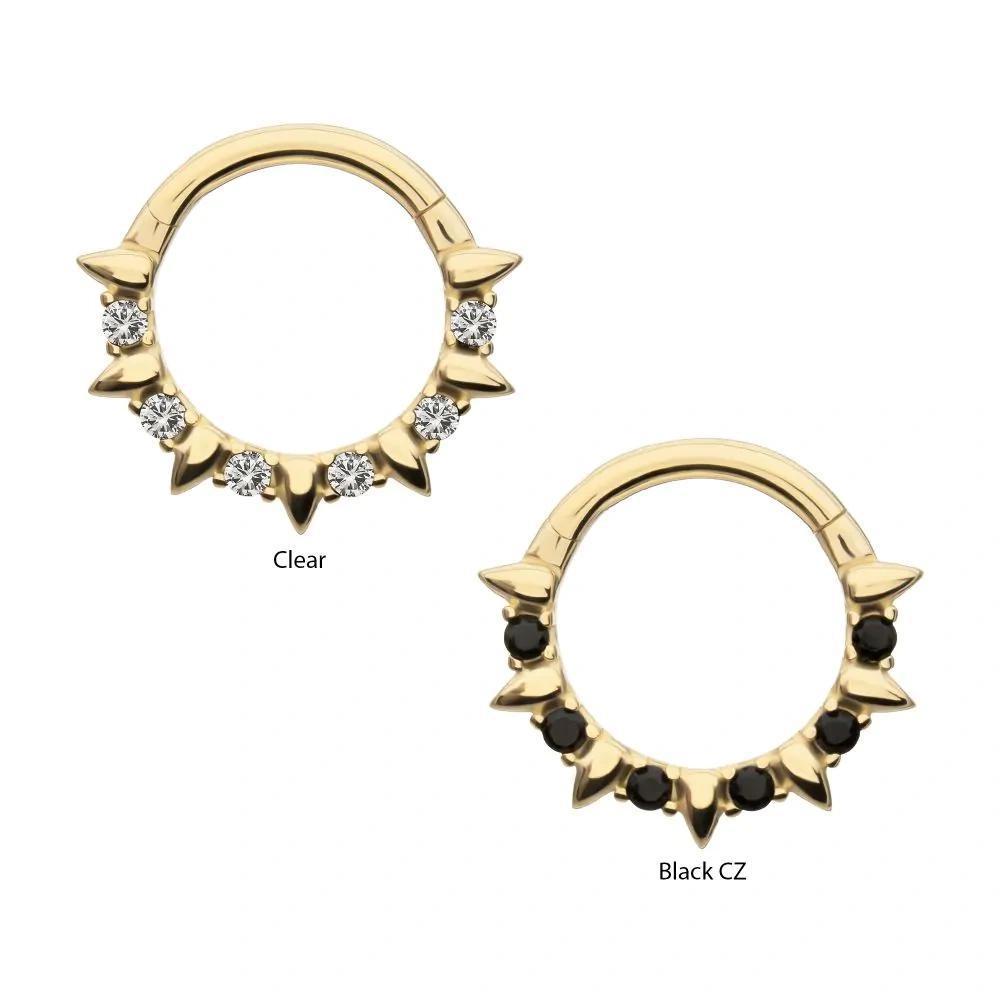 Invictus | 14k gold | Prong Set Spike Front Facing Hinged Segment Clicker | CZ
