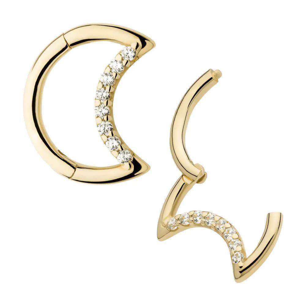 Invictus | 14k gold | Front Facing Hinged Hoop | Crescent Moon CZ Cluster