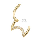 Invictus | 14k gold | Front Facing Hinged Hoop | Crescent Moon CZ Cluster