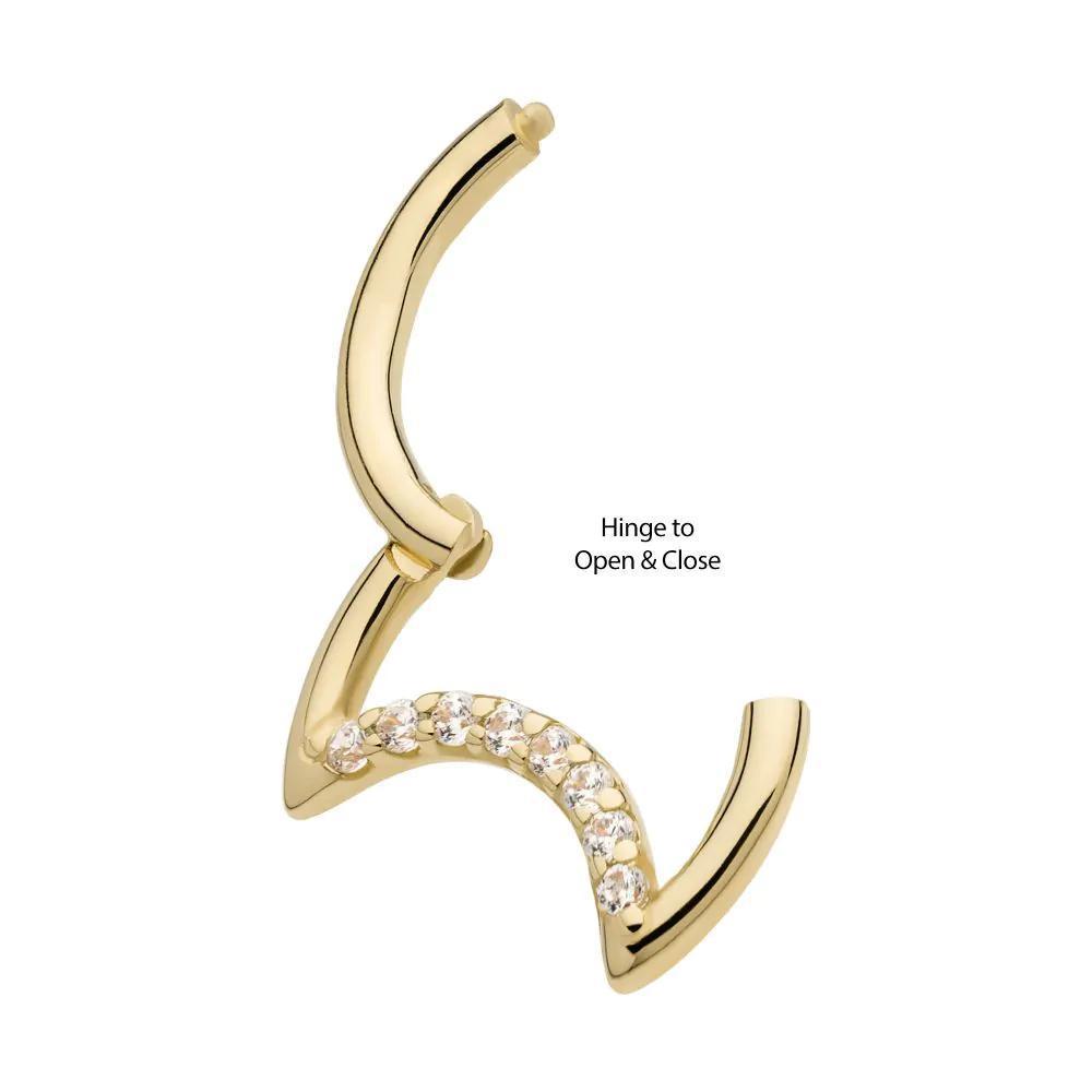 Invictus | 14k gold | Front Facing Hinged Hoop | Crescent Moon CZ Cluster