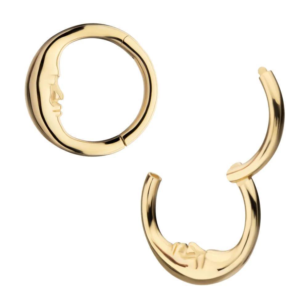 Invictus | 14k gold | Moon Face Hinged Hoop