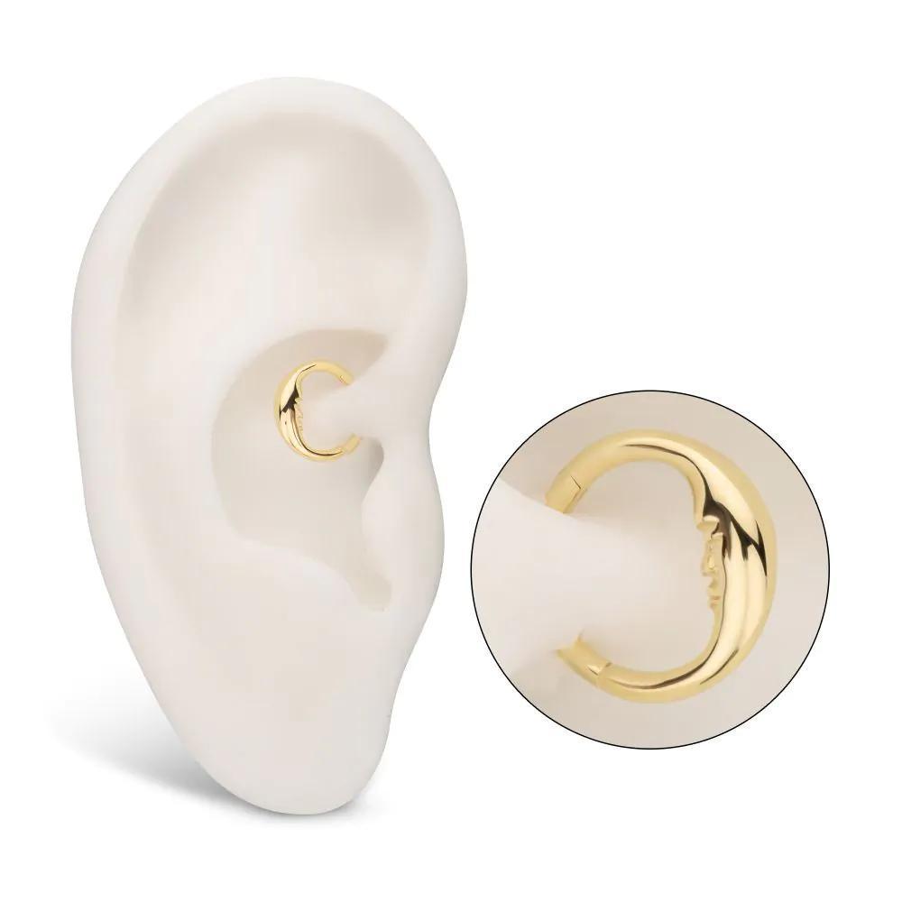Invictus | 14k gold | Moon Face Hinged Hoop