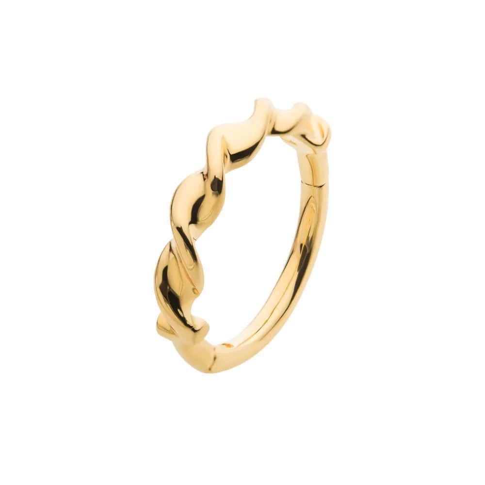 Invictus | 14k gold | Twisted Style Hinged Hoop | Side Facing