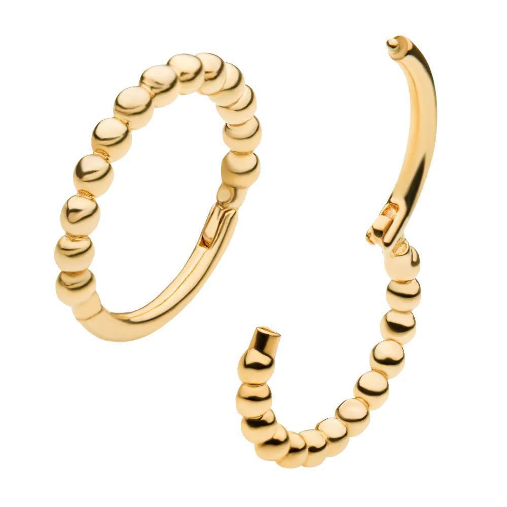 Invictus | 14k gold | Beaded Edge Hinged Hoop | Side Facing