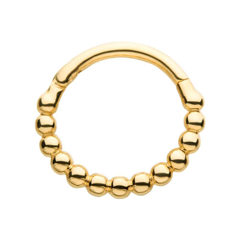 Invictus | 14k gold | Beaded Edge Hinged Hoop | Side Facing