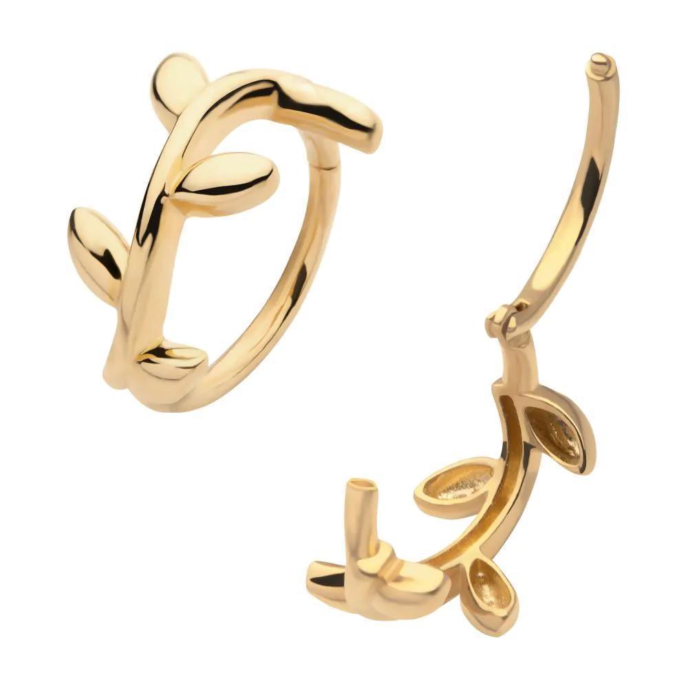 Invictus | 14k gold | Curvy Leaf Hinged Hoop | Side Facing