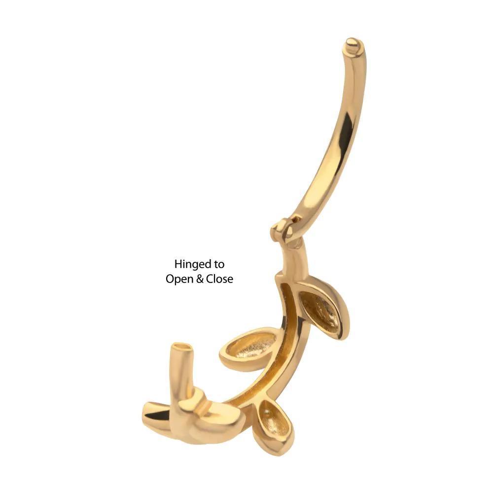 Invictus | 14k gold | Curvy Leaf Hinged Hoop | Side Facing