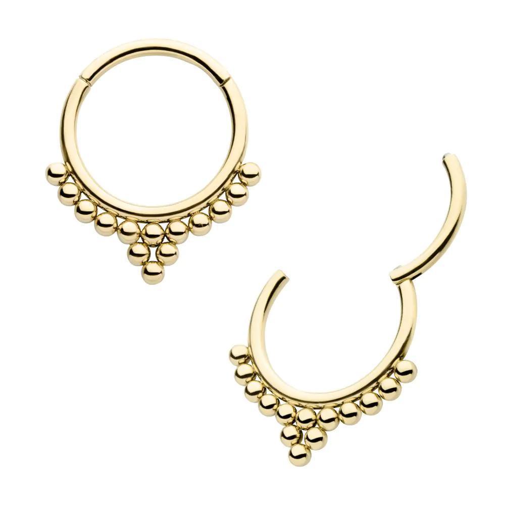 Invictus | 14k gold | 14 Bead Cluster Hinged Hoop