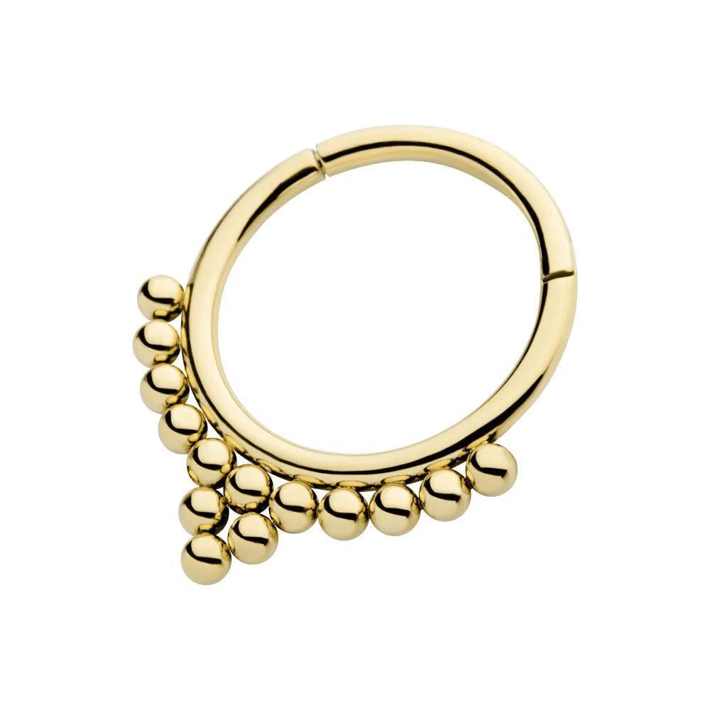 Invictus | 14k gold | 14 Bead Cluster Hinged Hoop