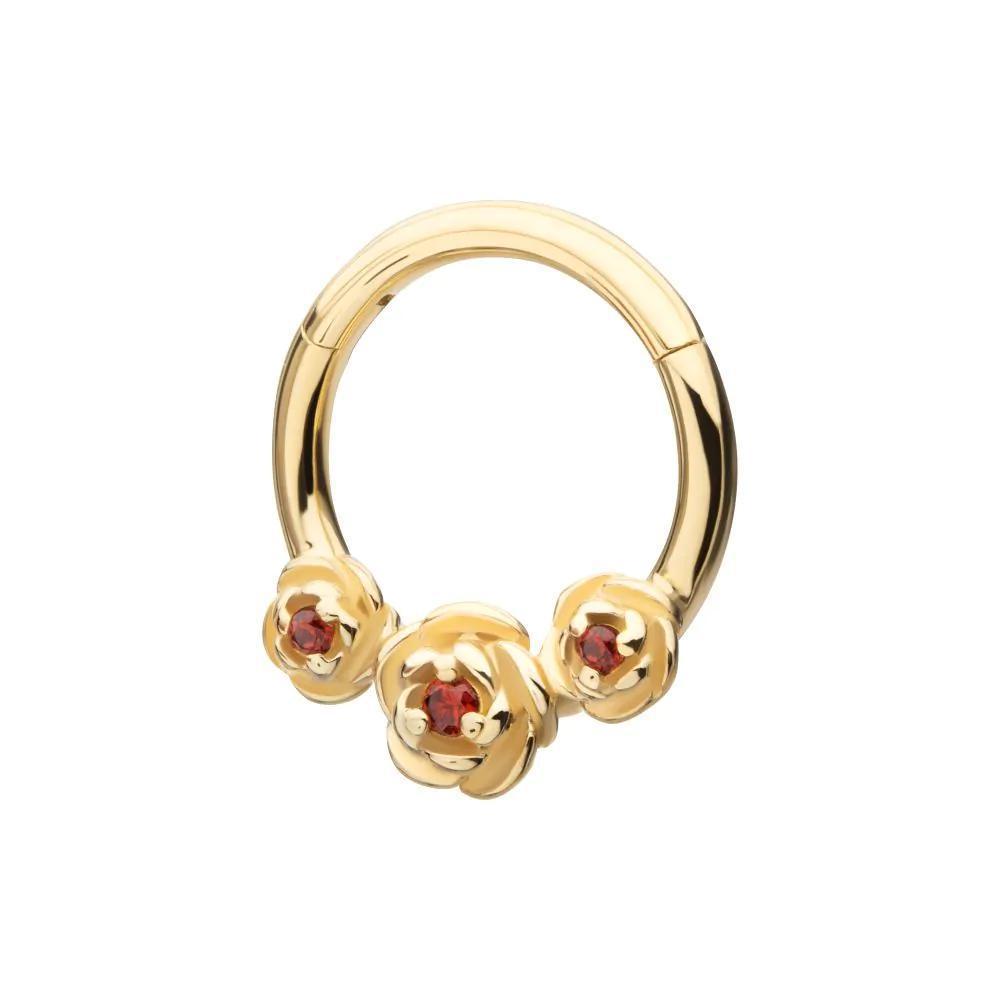 Invictus | 14k gold | Triple Rose Hinged Hoop | Cubic Zirconia