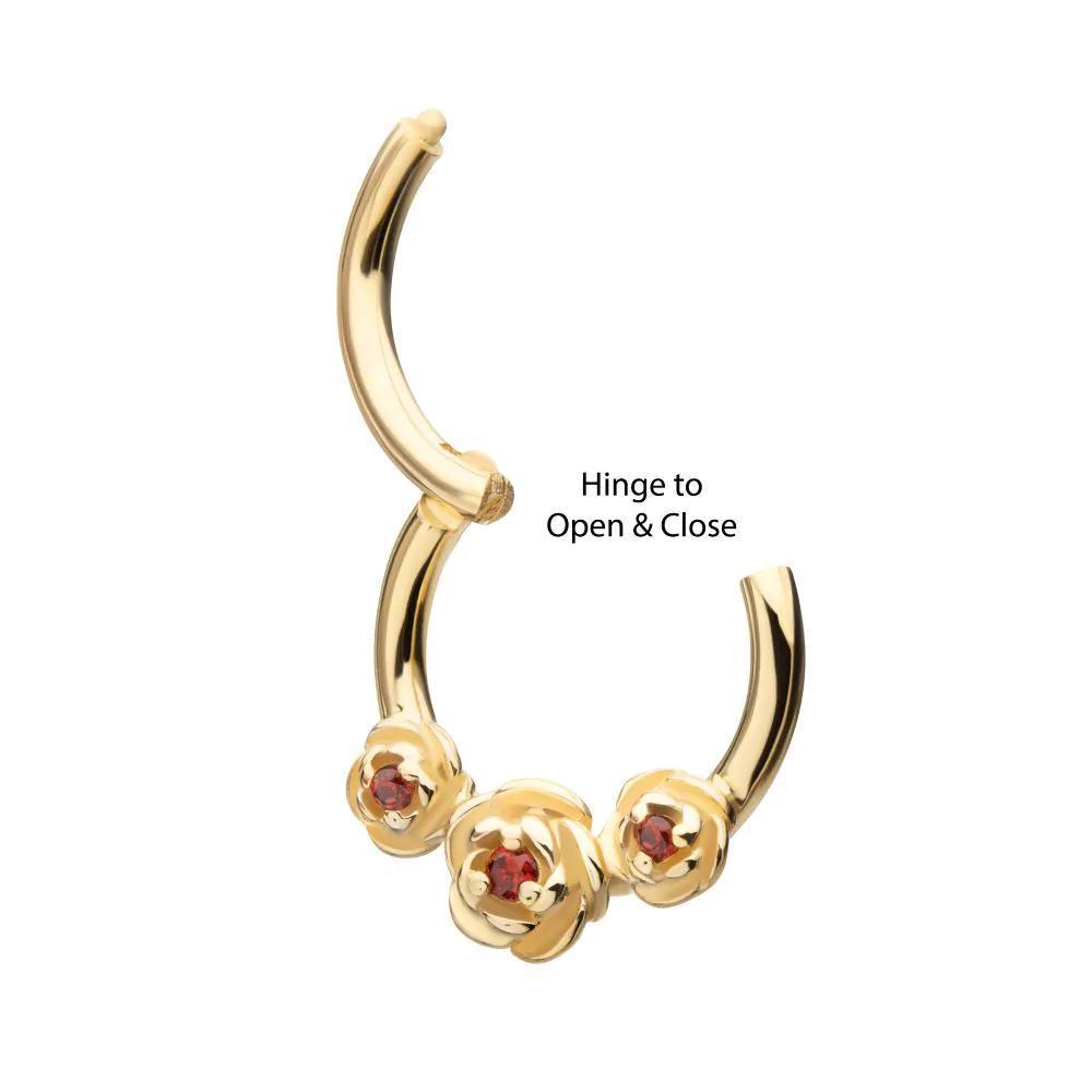 Invictus | 14k gold | Triple Rose Hinged Hoop | Cubic Zirconia