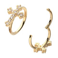 Invictus | 14k gold | Antique Cross Hinged Hoop | Side Facing | Cubic Zirconia