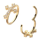 Invictus | 14k gold | Antique Cross Hinged Hoop | Side Facing | Cubic Zirconia