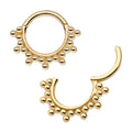 Invictus | 14k gold | 7-Cluster Tri Beads | Front Facing Hinged Hoop
