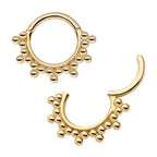 Invictus | 14k gold | 7-Cluster Tri Beads | Front Facing Hinged Hoop