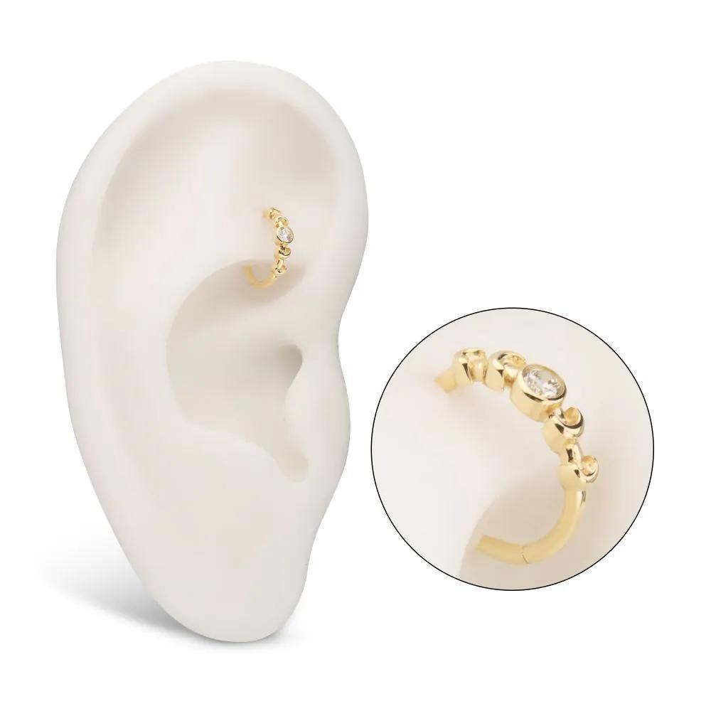 Invictus | 14k gold | Moon Phases | Side Facing Hinged Hoop | Cubic Zirconia