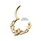 Invictus | 14k gold | Sacred Heart with Dagger & Thorns | Front Facing Hinged Hoop | Cubic Zirconia