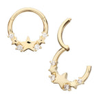 Invictus | 14k gold | Triple Staggered Star | Front Facing Hinged Hoop | Cubic Zirconia