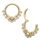 Invictus | 14k gold | Triple Moon Phase | Front Facing Hinged Hoop | Cubic Zirconia
