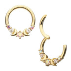 Invictus | 14k gold | Triple Moon Phase | Front Facing Hinged Hoop | Cubic Zirconia