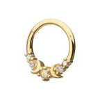 Invictus | 14k gold | Triple Moon Phase | Front Facing Hinged Hoop | Cubic Zirconia