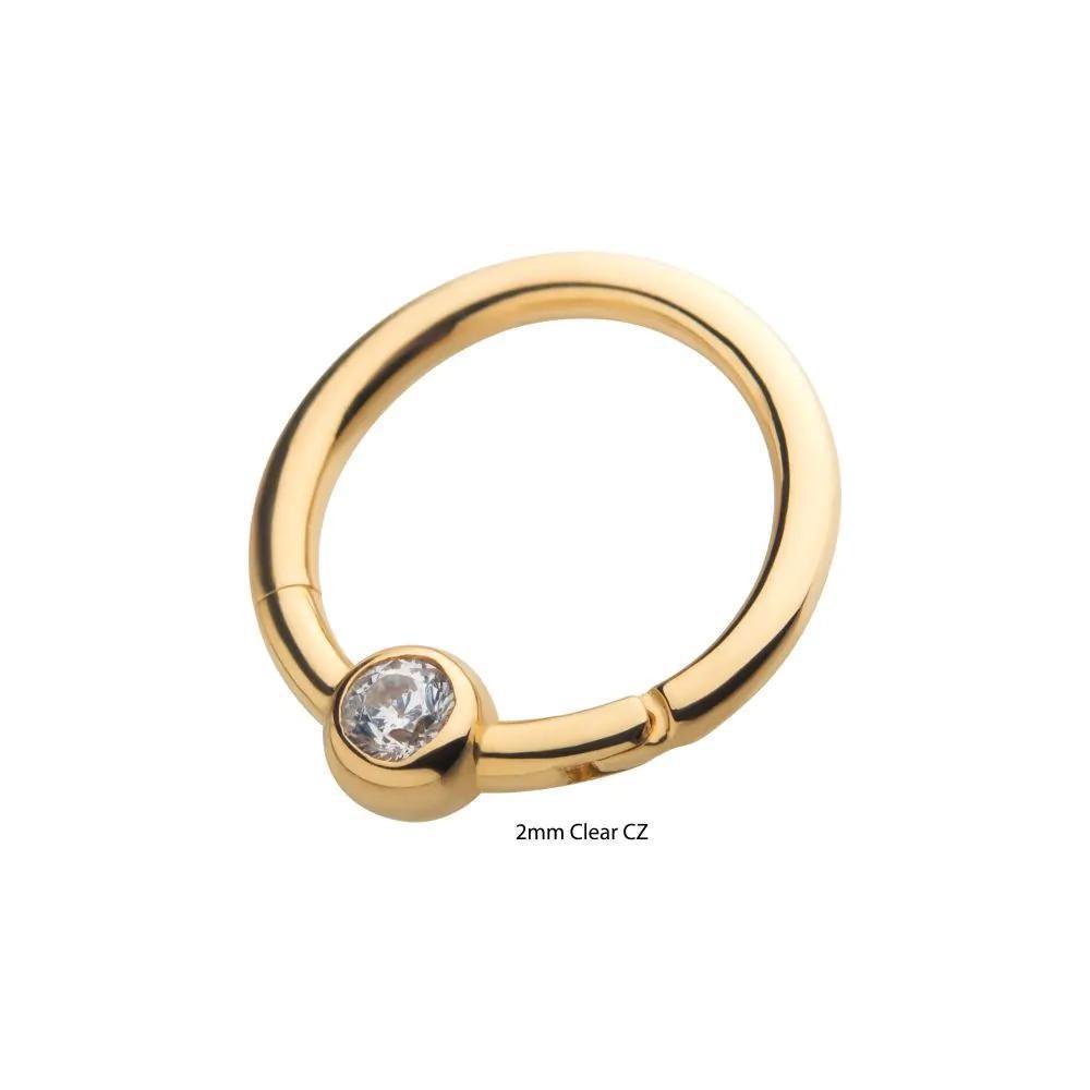 Invictus | 14k gold | Bezel Set CZ | Front Facing Hinged Hoop | Cubic Zirconia