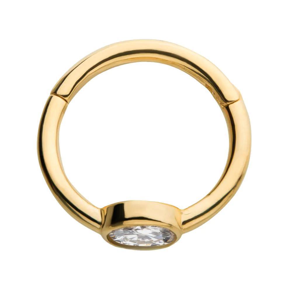Invictus | 14k gold | Bezel Set CZ | Side Facing Hinged Hoop | Cubic Zirconia