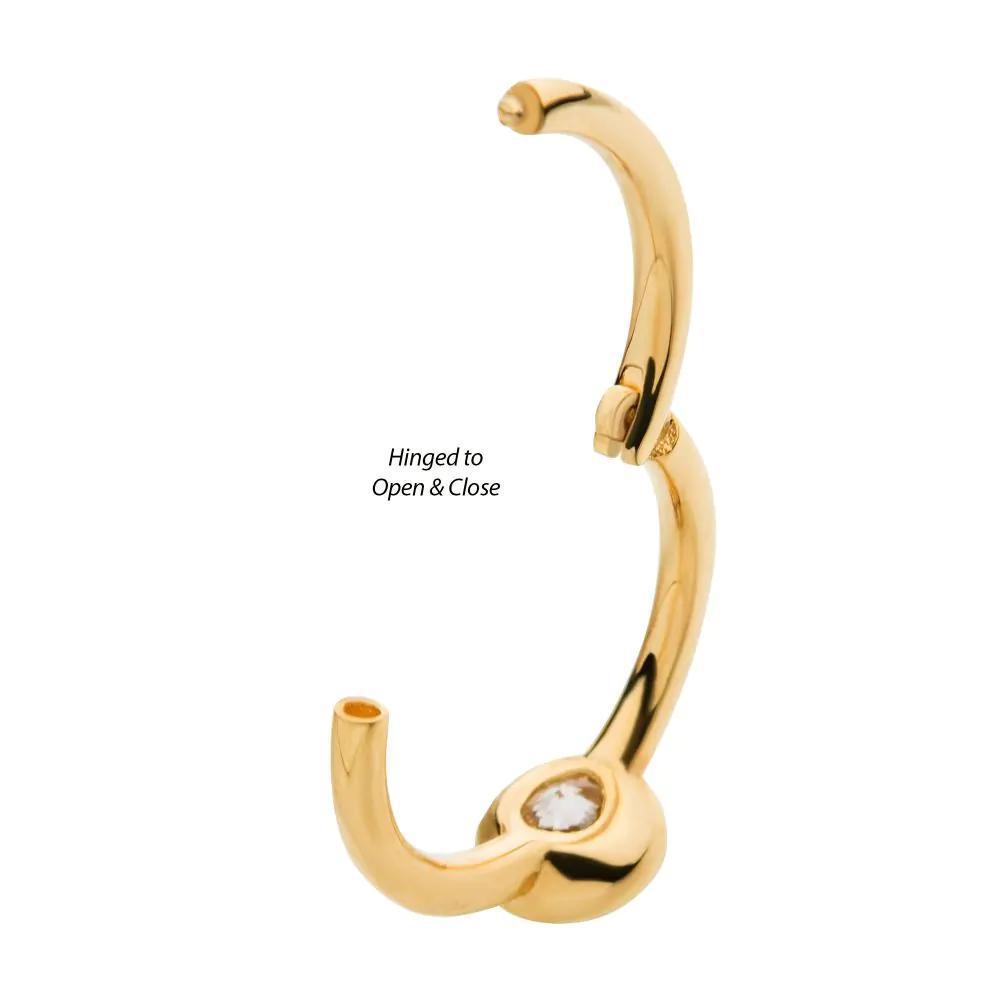 Invictus | 14k gold | Bezel Set CZ | Side Facing Hinged Hoop | Cubic Zirconia